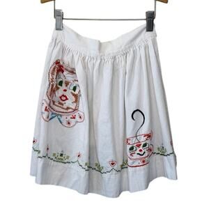 VTG OOAK Hand Made Apron W/ Embroidered Toast & Teacup White Cottage Core